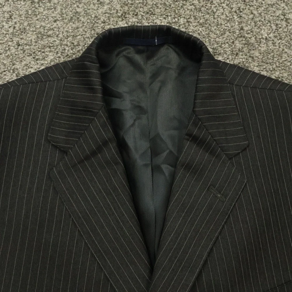 loro piano Daniel Cremieux Collection Mens 42L Black Pinstripe Wool Blend Suit